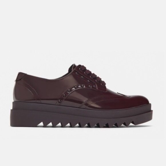 NWOT Zara Studded Platform Patent Leather Oxfords